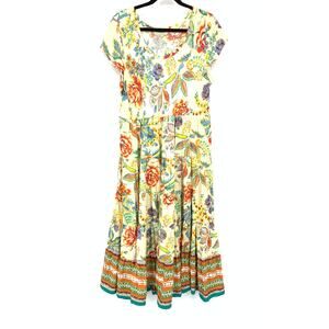 Soft Surroundings Kara Dress Womens Size PM Ecru Multicolor Floral Print NEW